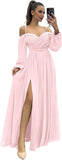 Vestido de dama de honor de manga larga para mujer, con tirantes finos, para invitada de boda, con abertura y bolsillos, vestido formal fruncido. 