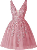 V Neck Short Homecoming Dresses for Teens Lace Tulle Prom Dress Cocktail Party Dress short prom dress  party dresses