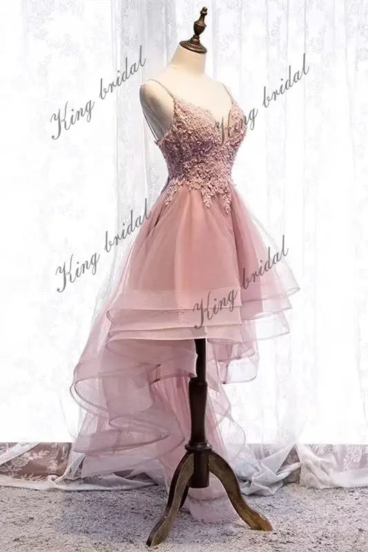Lace Applique Homecoming Dresses 2025 High Low Spaghetti Straps Tulle Short Prom Dress for Teens Glitter Quinceanera Dress Gowns