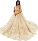 3D Floral Quinceanera Dresses Lace Beaded Party Gowns Off Shoudler Tulle Ball Gown for Sweet 15 16 Dresses