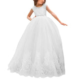 Champagne Appliques Lace Hem With Belt Sleeveless For Wedding Birthday Party Banquet First Communion Gowns Flower Girl Dresses