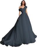Custom made One Shoulder Tulle Prom Dresses Long Quinceanera Dress Ball Gown Organza Puffy Wedding Dress for Bride Bridal Gowns