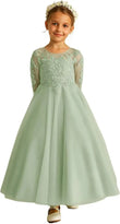 Tulle Lace Appliques Flower Girl Dresses for Wedding Long Sleeve Pageant Dress First Communion Dresses for Girls