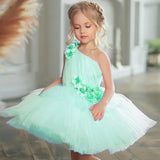 Vestidos de tul rosa con flores 3D, de un solo hombro, para bodas, fiestas de cumpleaños, banquetes, vestidos de princesa, vestidos de niña de las flores 