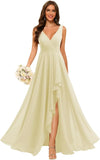 Women's V Neck Bridesmaid Dresses with Slit 2025 Chiffon A-line Formal Evening Gowns with Pockets bridesmaid dress for weddings