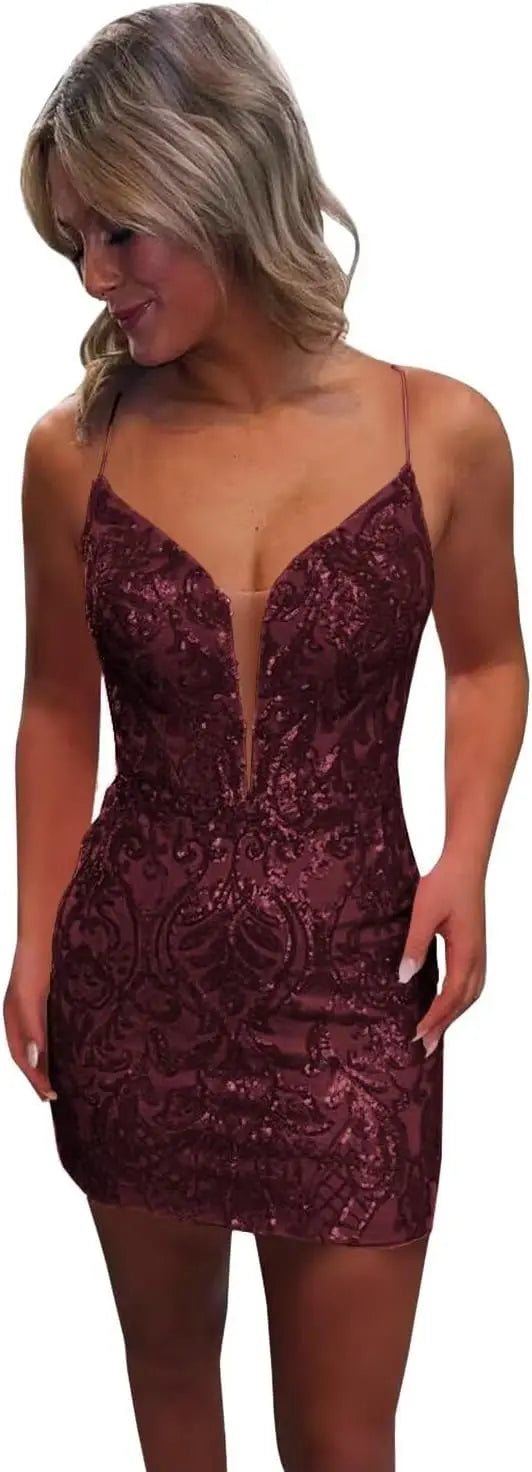 Vestidos de fiesta ajustados con lentejuelas brillantes y sexys para adolescentes, vestidos cortos de encaje con purpurina para fiesta de graduación, vestido de cóctel sin espalda para mujer, vestido de club 