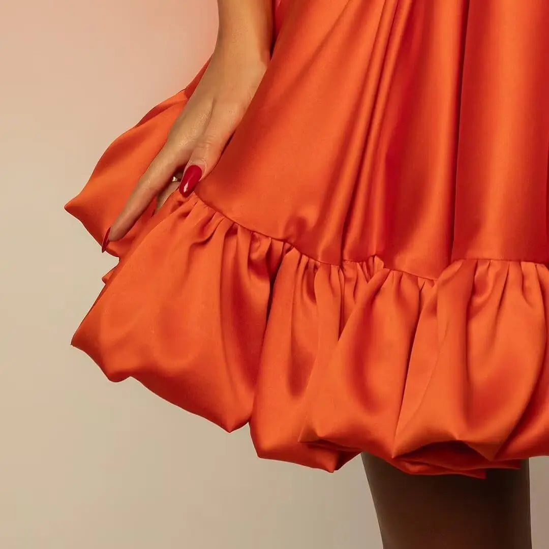 Women’s A-line Puffy Straps Sleeveless Formal Party Gown Teens Satin Short Homecoming Cocktails Dress