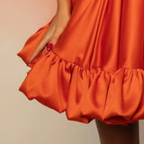 Women’s A-line Puffy Straps Sleeveless Formal Party Gown Teens Satin Short Homecoming Cocktails Dress