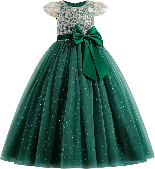Vestido de niña de las flores, de princesa, de tul abullonado, para dama de honor, boda, comunión, fiesta de cumpleaños, desfile, vestido largo de graduación para niños. 