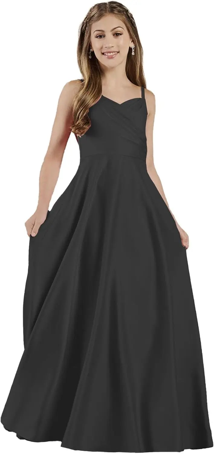 Mädchen Träger Junior Brautjungfer Kleid für Hochzeit Satin Festzug Blumenmädchen Kleider Festzug für Teenager Prinzessin Kleid 