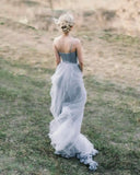 Blaues und graues Tüll-Hochzeitskleid Spaghettiträger Brautkleider Fee Hochzeitskleid Prinzessin Boho Brautkleid 
