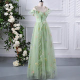 New Spaghetti Strap Evening Dresses Sweet Embroidery Flower Tulle Party Dress Elegant Long A-line Prom Dresses Customized