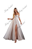Spitzenhochzeitskleider Gepunktetes Tüll Hochzeitskleid nach Maß Schlitz Brautkleid Strand Schulterfrei schlichtes Hochzeitskleid 