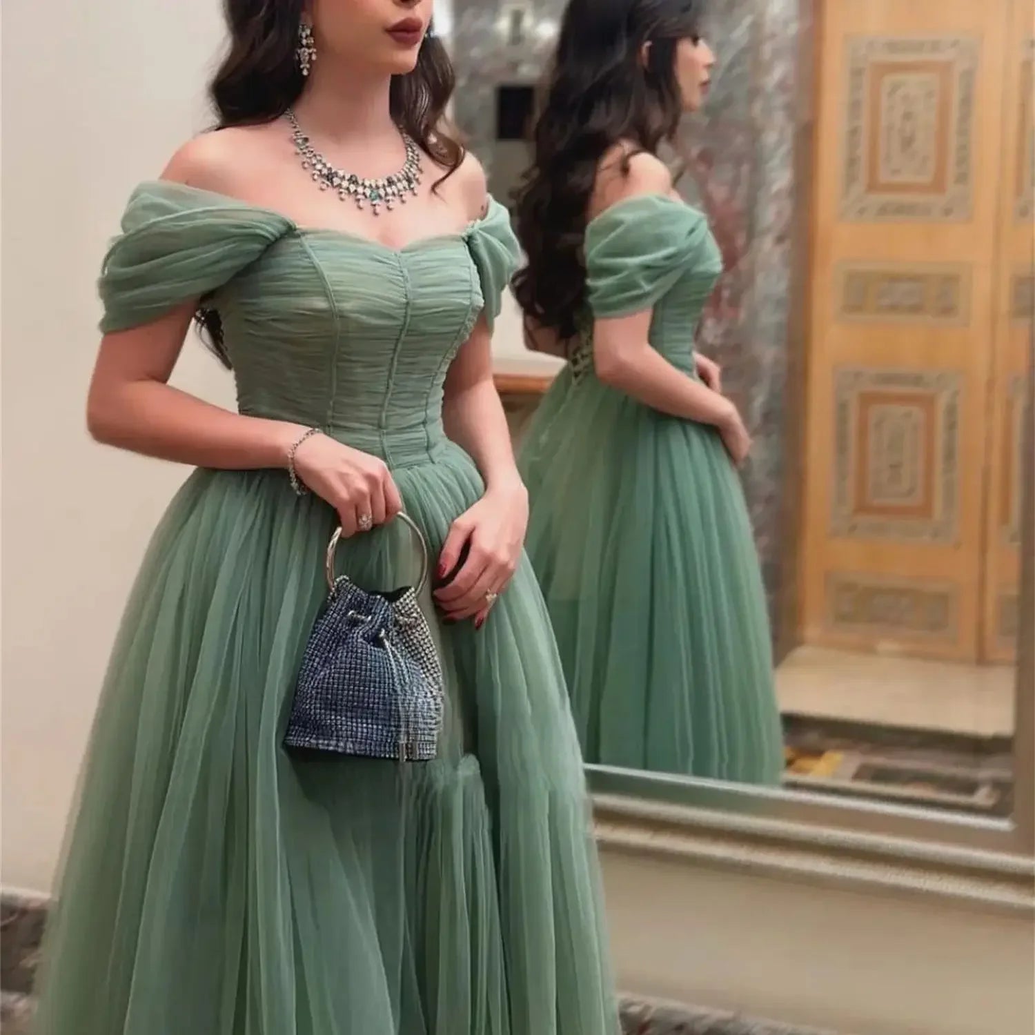 Mesh Graduation Gown Prom Party Dress Prom Sage Green Suitable Dresses For Luxury Evening Robe De Soiree Femmes Homecoming Dress
