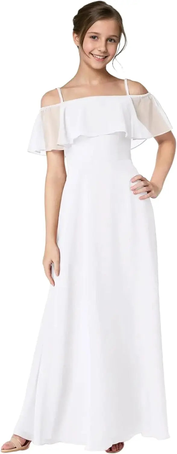 Off Shoulder Junior Bridesmaid Chiffon Dress Flower Girl Dresses for Wedding First Communion Dress