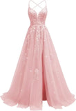Tüll-Spitzen-Applikationen, Ballkleid, langes Ballkleid für Damen, Spaghettiträger, Korsett, rückenfreies Abendkleid 