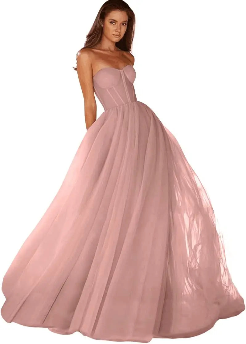 Vestido de fiesta con escote corazón, vestido de fiesta 2025 de tul largo para mujer, vestidos de noche formales con cordones en la espalda, vestidos de fiesta 