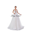 Vestido de novia de corte A con encaje floral, vestido de novia de tul, vestido de novia de espalda baja, bordado con cristales y perlas, vestido personalizado 