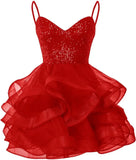 Vestidos de fiesta de tul para adolescentes, con tirantes finos y lentejuelas, vestidos de fiesta cortos, minivestidos de cóctel en capas, vestidos de dama de honor 