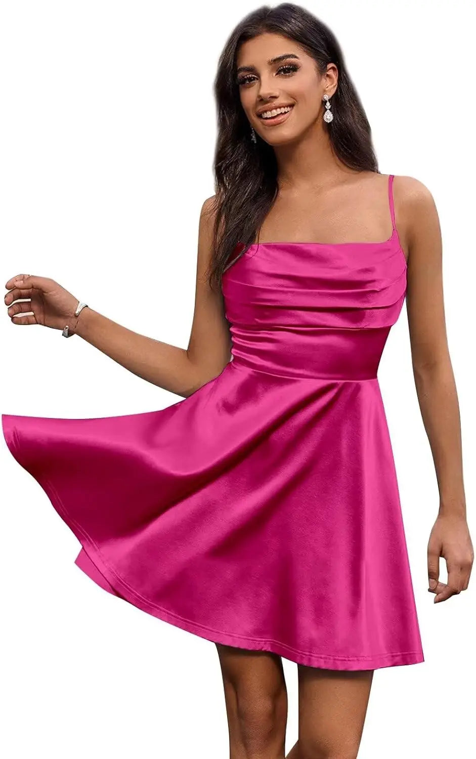 Satin Homecoming Kleider Kurze Spaghettiträger Ballkleid Wasserfallausschnitt A-Linie Cocktail Party Kleider Minikleid 