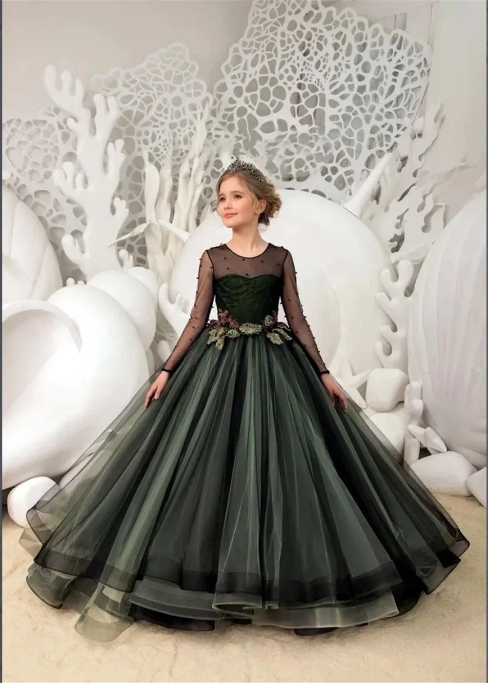 Baby Girl Prom Gown for Photoshoot First Communion Gowns Princess Flower Girl Dresses for Wedding Lace Appliques Floor Length