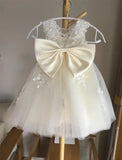 Ivory Lace tulle flower girl dress, illusion birthday girl dress with lace applique girls party dress  princess dress