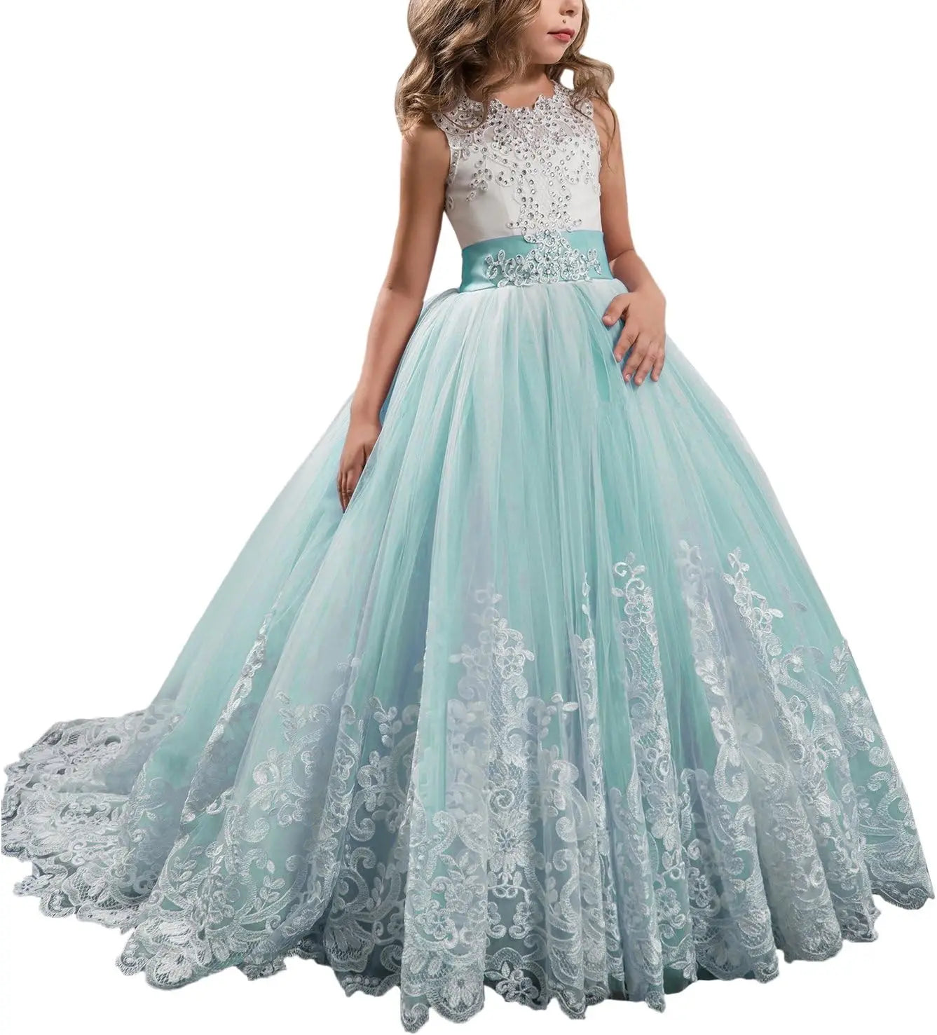 Princess Lilac Long Girls Pageant Dresses Kids Prom Puffy Tulle Ball Gown flower girl dress girls dresses for party and wedding
