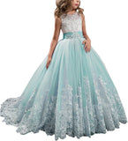 Princess Lilac Long Girls Pageant Dresses Kids Prom Puffy Tulle Ball Gown flower girl dress girls dresses for party and wedding