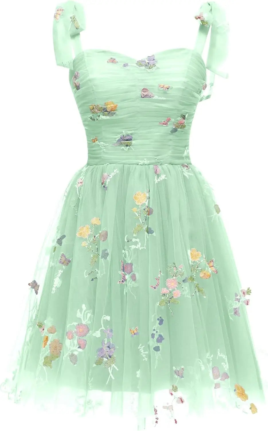 Vestidos cortos de fiesta para adolescentes con bordado de flores, tul, tirantes finos, largo hasta la rodilla, con margaritas y estampado floral. 