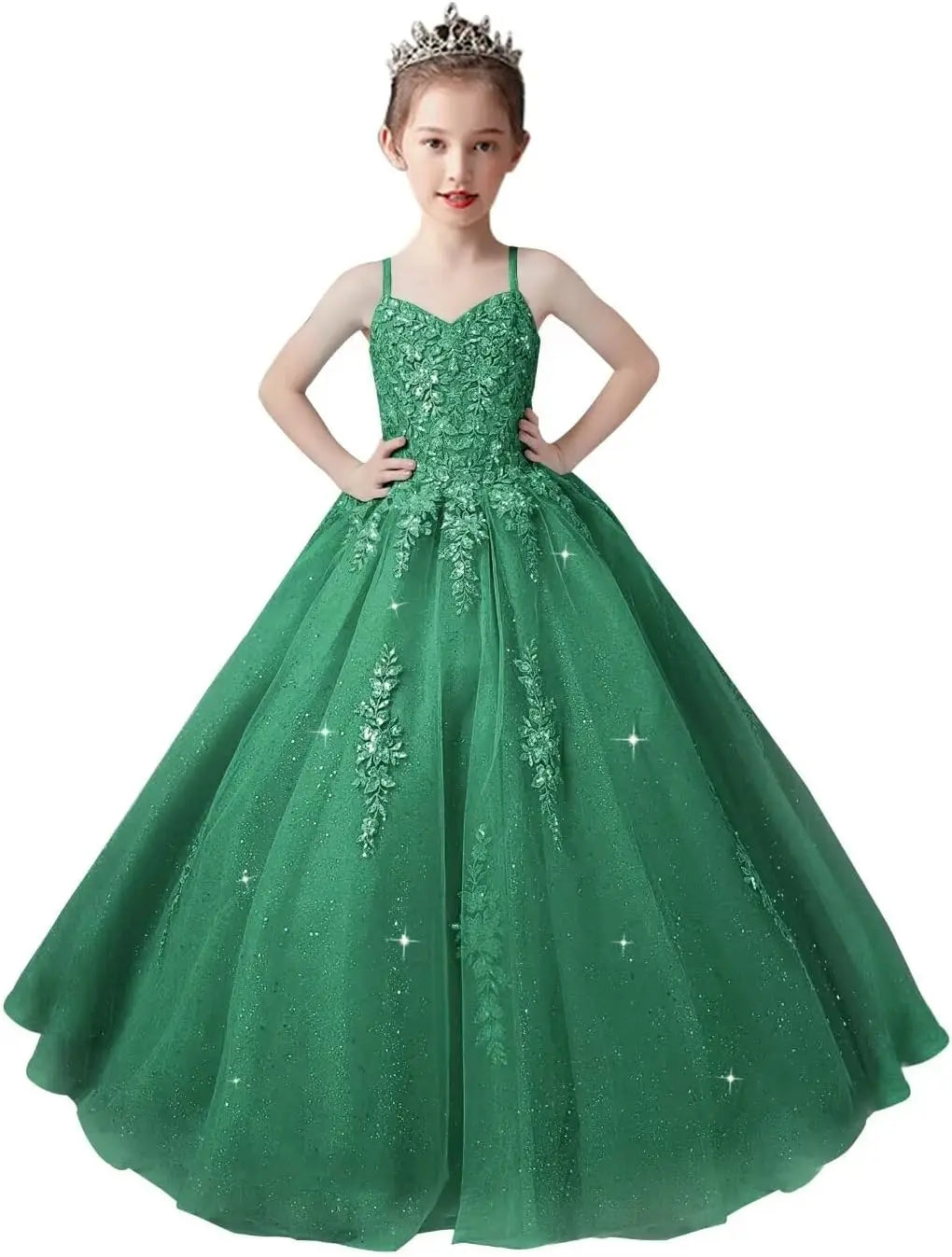 Lace Applique Tulle Pageant Gowns for Girls Ball Gown Flower Girl Dress Princess Toddler Kids Prom Pageant   Dress