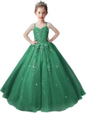 Lace Applique Tulle Pageant Gowns for Girls Ball Gown Flower Girl Dress Princess Toddler Kids Prom Pageant   Dress