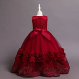 Vestido de princesa para niña de las flores, con apliques de tul blanco y lazo, sin mangas, para bodas, fiestas de cumpleaños, banquetes, vestidos de princesa. 