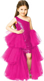 One Shoulder Sequin Pagent Dresses Girls Tulle Ball Gown Layered High Low Flower Girl Dress for Wedding princess dress