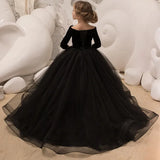 Formal Party Dream Kids Black Flower Girl Dress Floor Length Elegant Tulle Lace Floor Length Princess First Communion Dresses
