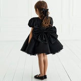 Vestidos de tul satinado negro con lazo, mangas cortas, para bodas, cumpleaños, graduaciones, comuniones, personalizados, para niñas de las flores. 