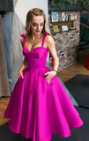 Damen Spaghettiträger Kurzes Satin Ballkleid Homecoming Kleid Sweetheart A-Linie Ballkleid Cocktailkleid mit Tasche 
