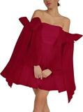 Vestidos de fiesta de organza con hombros descubiertos y lazo, de manga larga, para graduación, de corte A, formales, para cóctel o fiesta. 