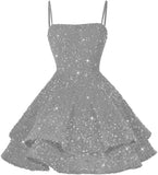 Kurze Pailletten-Heimkehrkleider für Teenager 2025, glitzernde Spaghettiträger, Sweet 16-Abschlussball-Cocktailkleid, Ballkleid, Partykleider 