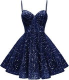 Spaghetti Straps Sequin Homecoming Dress Short Prom Gown with Pockets Evening Party Gowns cocktail dress  party mini dresses