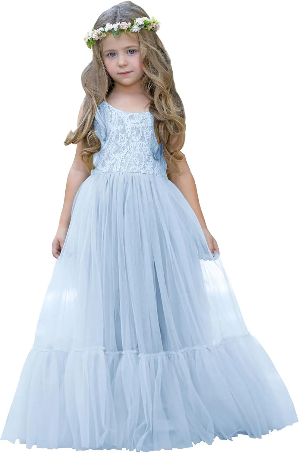 Blumenmädchenkleid Spitze/Tüll Boho Kleinkindkleider Rüschenmädchenkleid für Hochzeit Gartenparty Kommunion Strand Prinzessinnenkleid 