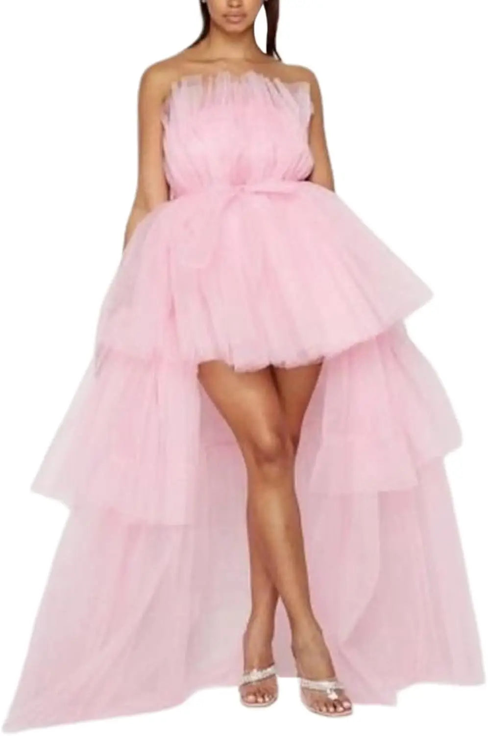 High Low Tüll-Ballkleid für Damen, elegantes, schulterfreies, fließendes A-Linien-Minikleid, Cocktailparty-Abendkleid 