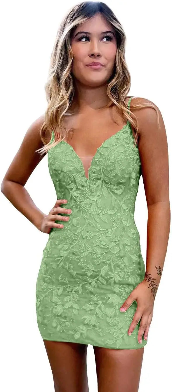 Etuikleid für Teenager mit Spitzenapplikationen, enges, offenes Rückenkleid, kurzes Ballkleid, formelle Abendkleider, Hochzeitsfeier, Cocktailkleid 