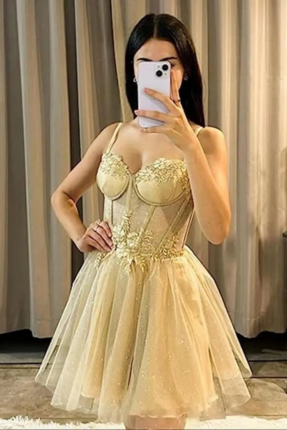 Glitter Tulle Homecoming Dress 3D Flowers Spaghetti Straps Short Prom Dresses for Teens cocktail dresses  mini dress