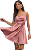 Satin Homecoming Kleider Kurze Spaghettiträger Ballkleid Wasserfallausschnitt A-Linie Cocktail Party Kleider Minikleid 