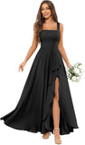 Chiffon Ruffle Bridesmaid Dresses for Women Square Neck Formal Evening Dress with Slit elegant dress women for wedding party