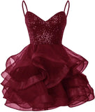 Vestidos de fiesta de tul para adolescentes, con tirantes finos y lentejuelas, vestidos de fiesta cortos, minivestidos de cóctel en capas, vestidos de dama de honor 