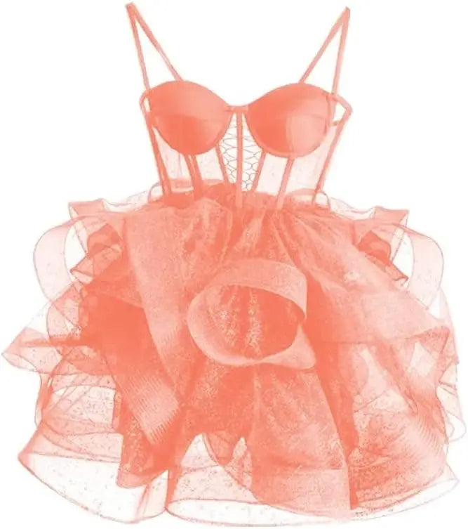 Organza Tüll Homecoming Kleider Spaghettiträger Lagen Kurzes Ballkleid Sweetheart Cocktailkleid Cocktailkleid 