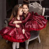 Vestido de princesa con cuello en V para niña, para fiesta de cumpleaños, primera comunión, precioso vestido de niña de las flores para boda, lazo, lentejuelas, volantes 