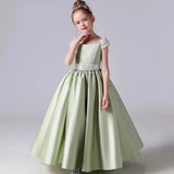 Elegante vestido de satén para niña, para fiesta de cumpleaños, con lentejuelas, estilo princesa, formal, de primera comunión, color verde, para niña de las flores, para boda. 