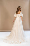 Spitze besticktes Hochzeitskleid Laternenärmel Kleider Nude Boho Brautkleid Korsett Custom Hochzeitskleid schlichtes Brautkleid 